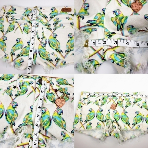 dittos Misty Women US 24 Love Birds cut off denim shorts white jeans tropical - Picture 8 of 8